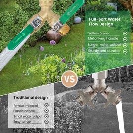 FINEST+ Garden Hose Splitter 2 Way, Heavy Duty Brass Y Valve Garden Hose Splitter With Stainless Steel Long Handle, Full Flow Hose Splitter Connector, Y Valve 3/4 Inch GHT Thread