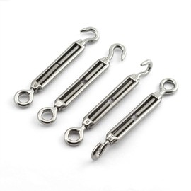 JCBIZ 4pcs M5 Turnbuckle Screw Hook to Eye Strainer Fence CO Open Body Draw-in Bolt 304 Stainless Steel Adjustable Wire Rope Tensioner