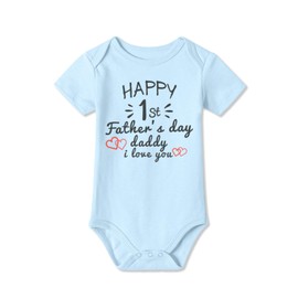 Father Mother Day Baby Cotton Blue One Piece Short Sleeve Bodysuit Happy 1st Daddys Day Onesie 3 Months