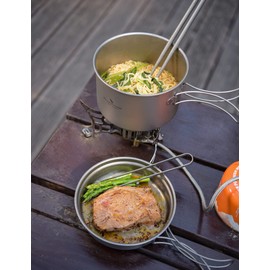 Boundless Voyage Outdoor Titanium Pot with Pan Set with Collapsible Folding Handle for Outdoor Camping Cooking Hiking Backpacking Portable Cookware (1200ml+500ml)