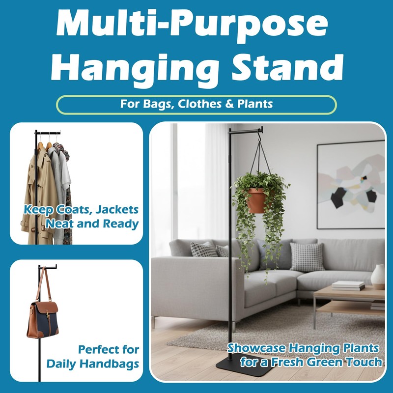 Verssure Adjustable Small Clothing Rack, Metal Coat Rack Freestanding Black