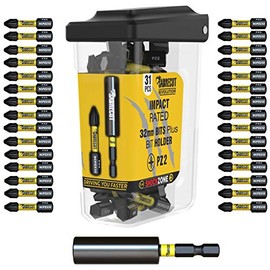 31 x SabreCut SCRPZ23231B 32mm PZ2 and 60mm Impact Bit Holder Magnetic Impact Screwdriver Driver Bits Set Single Ended Pozi Pozidriv Compatible with Dewalt Milwaukee Bosch Makita and Others