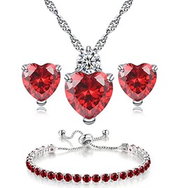 kai bao city heart Necklace and Stud Earrings Bangle Set Simulated gemstone Crystal Silver Fashion Adjustable Jewelry for Women Party Prom Engagement Wedding Gifts (purple)