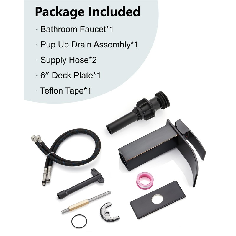 Midanya Bathroom Faucet with Waterfall Spout, Single Hole or 3-Hole