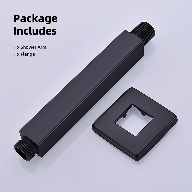 6 Inch Square Ceiling Mount Shower Arm with Flange, Stainless