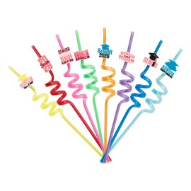 NIEITRK 8 Pcs Graduation Straws, Reusable Drinking Straws for Grad Party Colorful Reusable Straw Graduation Party Supplies Plastic Straw for Beverage Cocktail Coffee School Grad Decor