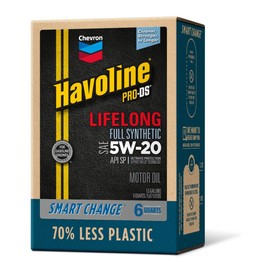 Havoline Motor Oil 5w20 PRO-DS Lifelong Full Synthetic Smart Change Engine Oil, 5W-20, 6 Quarts, Pack of 1