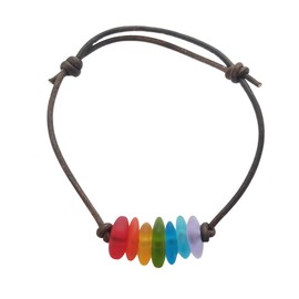 Hawaii is called "Rainbow State", bring home some Hawaii Rainbow with this leather cord sea glass bracelet, (Hawaii Gift Wrapped, Customizable Gift Message)