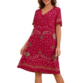 udforsk Moomoo Dresses for Womens Nightgown House Dress with Pockets Duster Housecoats Moomoo Dresses Loungers Plus Size Moo Moo Nightgown Wine Red L