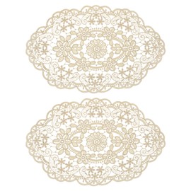 sourcing map 2Pack Retro Lace Placemat 12x18-in Oval Embroidered Table Place Mats French Crochet Doilies Coasters Cup Mat for Home Wedding, Tawny