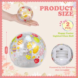 Rossesay 2 Pcs Easter Lighted Decorative Glass Ball 3.9inch Easter Egg Crackle LED Lights for Tabletop Decoration Globe Lamp Battery Operated for Holiday Indoor Party Table Gift
