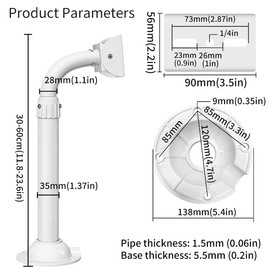ZT-NET ZT-NET J-Pole Bracket Extendable Mounting Holder for Security Surveillance Cameras, Adjustable Wall and Ceiling Mount Bracket for CCTV IP Camera (Not Included Camera)