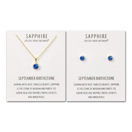 Philip Jones Gold Plated September (Sapphire) Birthstone Necklace & Earrings Set Created with Zircondia® Crystals