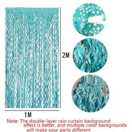 Foil Fringe Curtain, Pack of 2 Tinsel Backdrop, Birthday Party Decorations, Streamer Backdrop Foil Curtains, Graduation Decorations (Wavy Blue Star Print)