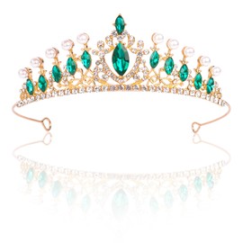 Green Crown Crystal Princess Tiara for Women Girl Rhinestones Crown Headbands Hair Accessories for Birthday Party, Wedding, Prom, Halloween