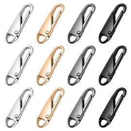 Zipper Pulls Replacement for Jeans, 12Pcs Detachable Zipper Repair Kit, Universal Metal Pull Tabs for Neuropathy, Clothing, Bags, Backpacks, Boots, Luggage (Black, Gold, Silver, Gray)