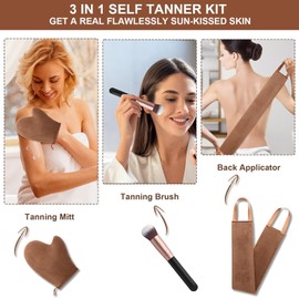 Selbstbräuner Handschuh Kit - 3 Pack Handschuh Selbstbräuner Bräunungshandschuh für Selbstbräuner Enthält Self Tan Handschuh Eincremehilfe für Rücken Rückseitenapplikator und Selbstbräuner Pinsel