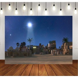 LYCGS 10X8ft Nativity Backdrop Birth of Jesus Sign Backdrop Christmas Photography Background Christmas Star Night Star of Bethlehem Over Desert Birth of Jesus Background X-310
