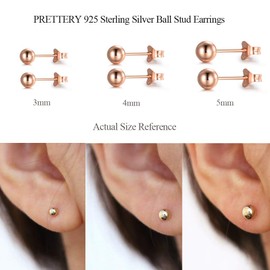 PRETTERY Rose Gold 925 Sterling Silver 4mm Round Ball Stud Earrings for Women Girls