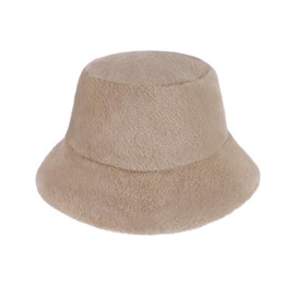 Women Girls Faux Fur Hat Winter Bucket Hat Fluffy Warm Hat Wide Brim Fisherman Hat Plush Cap Ladies Thermal Slouch Hat Vintage Cloche Fashionable Church Hat Super Soft Comfortable Outdoor Hat Khaki