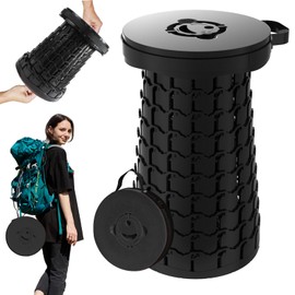 AbcrAbcr Upgraded Portable Folding Telescoping Stool, Retractable Collapsible Camping Stool for Adults, Lightweight Yet More Sturdy with Load Capacity 1000lbs for Fishing Hiking Gardening BBQ (Black)