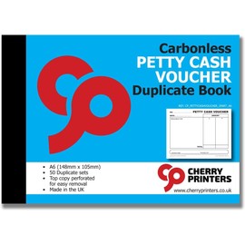 Cherry Petty Cash Voucher Book | A6 Carbonless Duplicate Record Book | 50 Duplicate Sets | Perforated Top Copy for Easy Removal | Small Cash Payment Log | Accounting & Finance Book | **2 Pack**