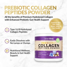 Prebiotic Collagen Powder - 390g Hydrolysed Bovine Collagen Peptides with Prebiotics for Gut Health & Skin, Collagen Powder for Woman & Men by Inner Vitality