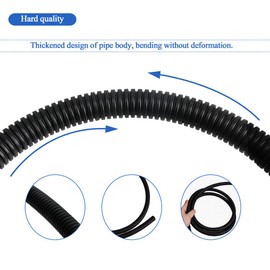 Uotyle Flexible Conduit 5M Corrugated Plastic Tube PP Pond Hose Black Conduit Pipe Non-Split Flame Retardant Bellow for Cable Wire Protection (OD15.8mm x ID12mm)