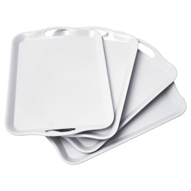 Blue Boat 14" x 10" Serving Trays Set of 4 White, Dinner Tray, Light Weight Easy to Clean Sturdy Stackable Melamine Serving Tray with Handle, Fruit, Snacks, and Desserts Trays