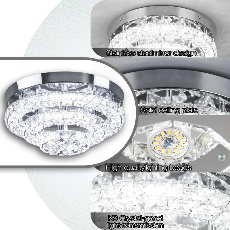 Cainjiazh 11.8" Modern Crystal Chandeliers LED Crystal Ceiling Light Fixture