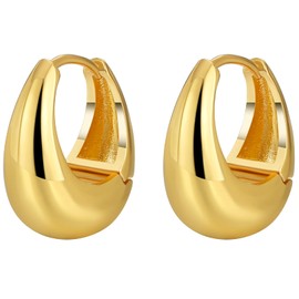 PICKBEAU Gold Chunky Hoop Earrings for Women Girls, 14K Gold Plated Silver Huggie Hoops Earrings Lightweight Classic Trendy Design, Yellow Gold, No Gemstone