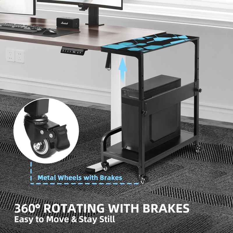 Adjustable Computer Tower Stand Large with Guardrail, 2 Tier Gaming