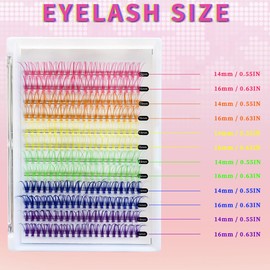 Colored Lash Clusters DIY Eyelash Extension Colorful Cluster Lashes Pack Individual Lashes D Curl 14mm 16mm Mixed 6 Colors Rainbow (120pcs)