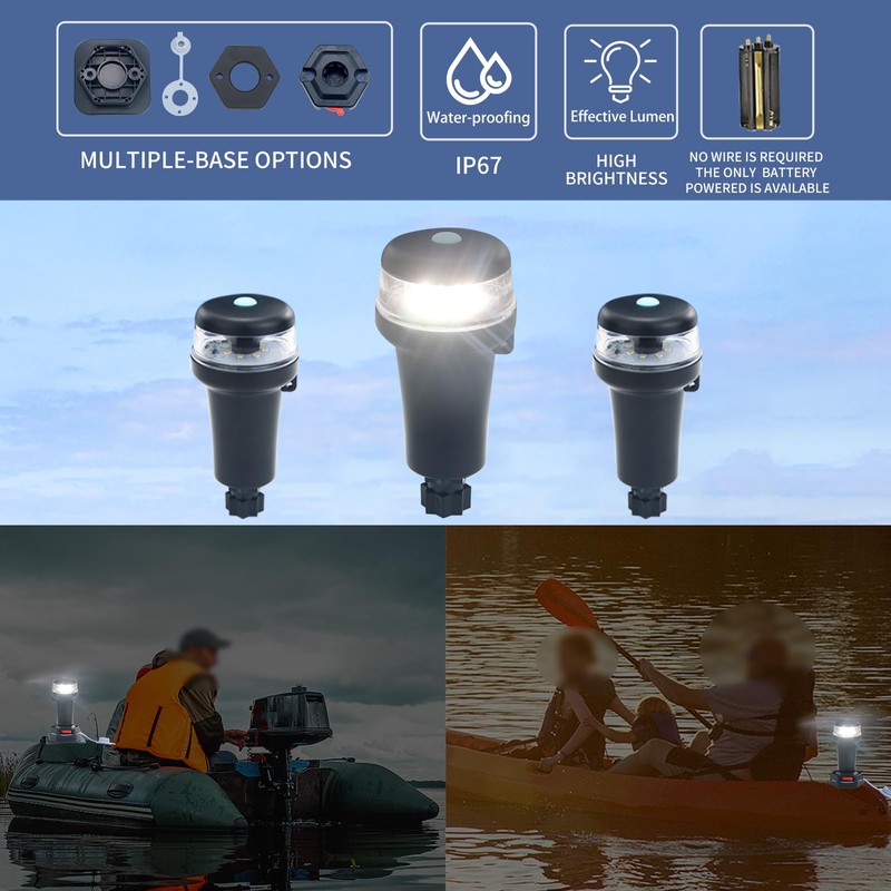 CLGMarine Kayak Battery Portable Navigation LED Lights Multi- Adaptors 3AA