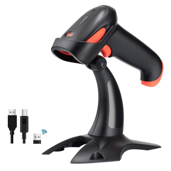Tera Wireless 1D 2D QR Barcode Scanner with Stand, 3 in 1 Compatible with Bluetooth & 2.4GHz Wireless & USB Wired Barcode Reader Handheld Bar Code Reader HW0001