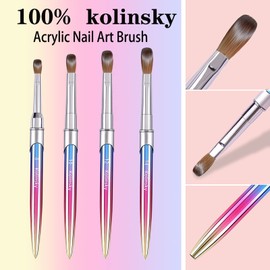 Acrylic Nail Brush 100% Kolinsky Hair Nail Brush Size 14, 3D Pure Handmade Round Shape Nail Brushes for Acrylic Application,Professional Nail Art Brush Manicure for Women