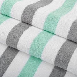 Arkwright Cabo Cabana Stripe Beach Towel - Pack of 4 - Large Soft Quick Dry Cotton Terry Towels for Pool, Swim, and Hot Tub, Oversized 30 x 70 in, Grey/Mint