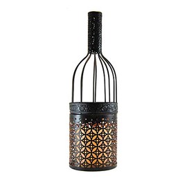 Lumabase 91801 Metal Wine Bottle with Battery Operated Candle, Black