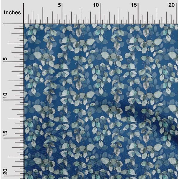 oneOone Cotton Jersey Blue Fabric Leaves Watercolor Sewing Craft Projects