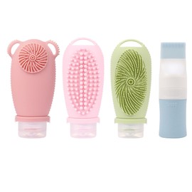 TUMYBCC Reiseflaschen Set Silikon 100ml - 4 Stück Reiseflaschen Zum Befüllen - Shampoo Flaschen Zum Befüllen Reise mit Massage - Reise Behälter für Shampoo Creme Spülung Körperpflege