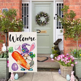 zeevly Easter Gnomes Garden Flag 12x18 Inch Double Sided Carrot Eggs Small Burlap Yard Flag for Outside