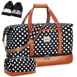 Lekebobor Polka Dot Overnight Bag for Women Weekender Bag with Shoes Bags Shoes Compartment Toiletry Bag,Travel Duffle Bag for Women Large Holdall Travel Weekend Bag 35L White Dots