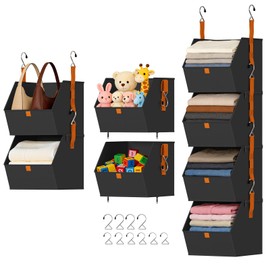 DIMJ Hanging Closet Organizer - 4 Tier Collapsible Hanging Shelves with Hooks Zipper, Fabric Clothes Organizer, Space-Saving Storage Bin Basket for RV, Bedroom, Laundry Organization