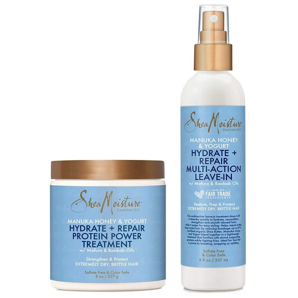 Shea Moisture Manuka Honey & Yogurt Hydrate + Repair Combo Kit, Multi-Action Leave-In Conditioning Spray Bundled with Protein-Strong Treatment, Deep Conditioning for Hair, 8 oz ea.