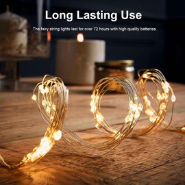 2 Pack Fairy Lights Battery Operated 200 LED 66Ft Silver Wire Starry String Lights Auto Timer 8 Modes Waterproof Mini String Lights for Outdoor Indoor Garden, Yard, Fence, Wedding Decor (Warm White)