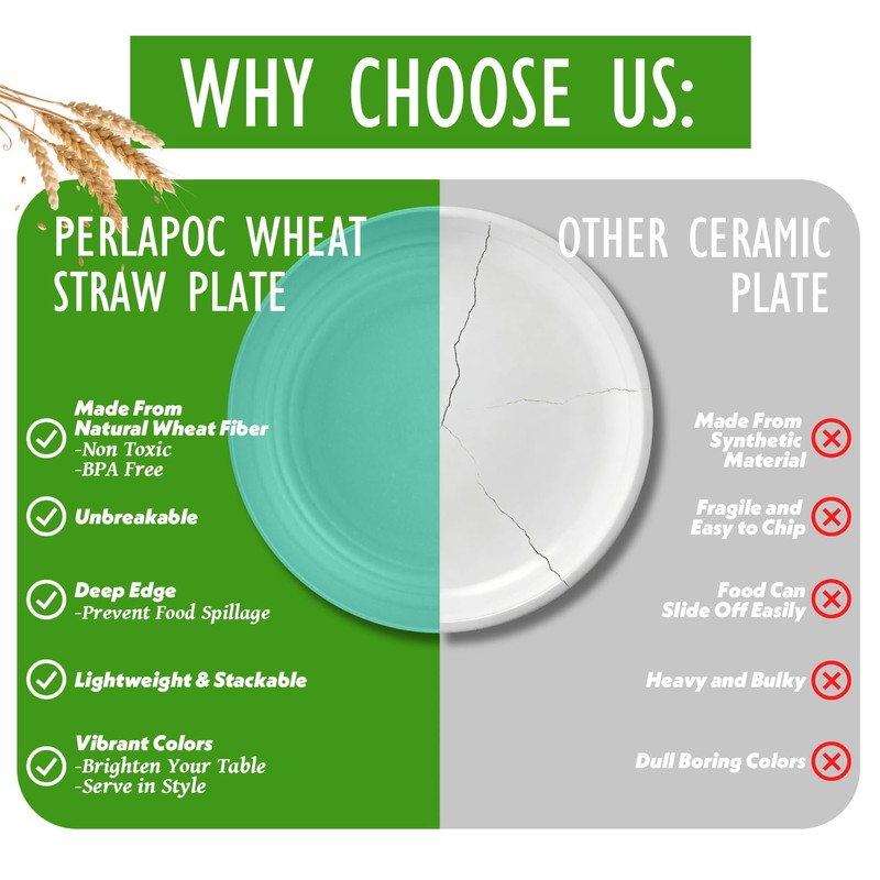 Perlapoc Wheat Straw Plates, 9 in Deep Dinner Plates Set