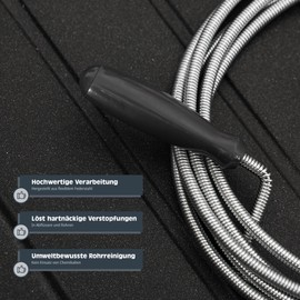 HELPMATE Pipe Cleaning Spiral Diameter 6 mm - 3 m - Flexible Spring Steel for Durable Use - Environmentally Friendly Cleaning Without Chemicals - For Sink, Shower, Bathtub, Sink