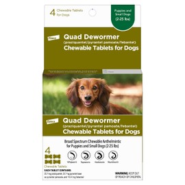 Elanco Chewable Quad Dewormer for Small Dogs, 2-25 lbs, 4 Chewable Tablets, White