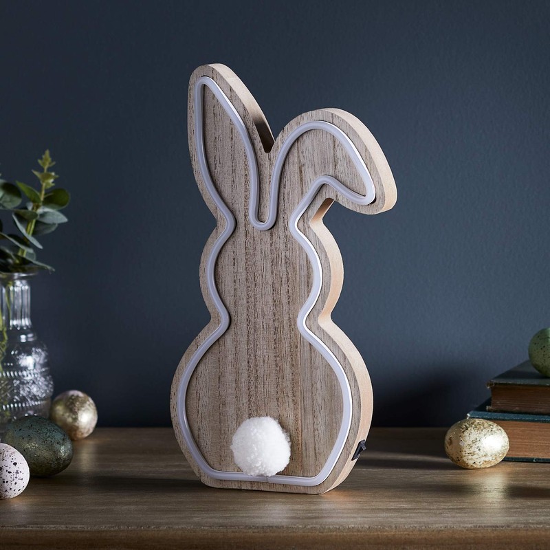 Lights4fun Lights4fun LED Neon Osterhase aus Holz warmwei? 30cm batteriebetrieben