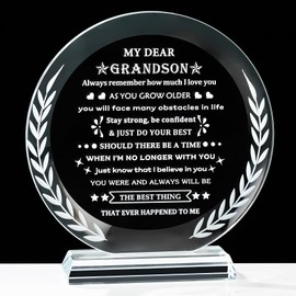 YWHL Meaningful Grandson Gifts from Grandma Grandpa Graduation Birthday Gifts for Adult Grandson Crystal Keepsake to My Grandsons Gift on Christmas Valentines Father's Day